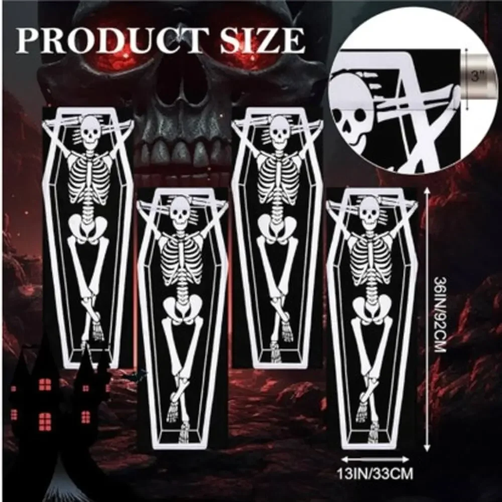 NWT ~ Set/ 4 Panels ~ Spooky Halloween Coffin Skeleton Curtains ~ 13